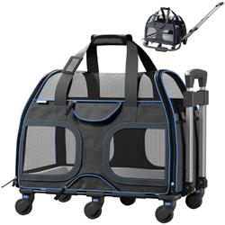 KATZIELA Luxury Rider PRO Pet Carrier With Removable Wheels And Double Telescopic Handle Black/Blue