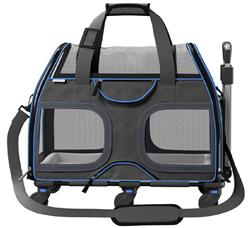 KATZIELA Luxury Rider PRO Pet Carrier With Removable Wheels And Double Telescopic Handle Black/Blue