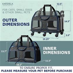 KATZIELA Luxury Rider PRO Pet Carrier With Removable Wheels And Double Telescopic Handle Black/Blue