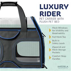 KATZIELA Luxury Rider PRO Pet Carrier With Removable Wheels And Double Telescopic Handle Black/Blue