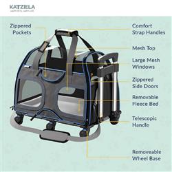 KATZIELA Luxury Rider PRO Pet Carrier With Removable Wheels And Double Telescopic Handle Black/Blue